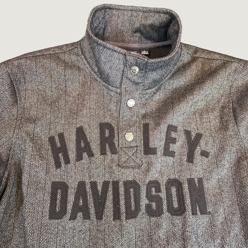Harley Davidson Mens Grey Herringbone Snap Mock Neck Pullover Sweatshirt Large